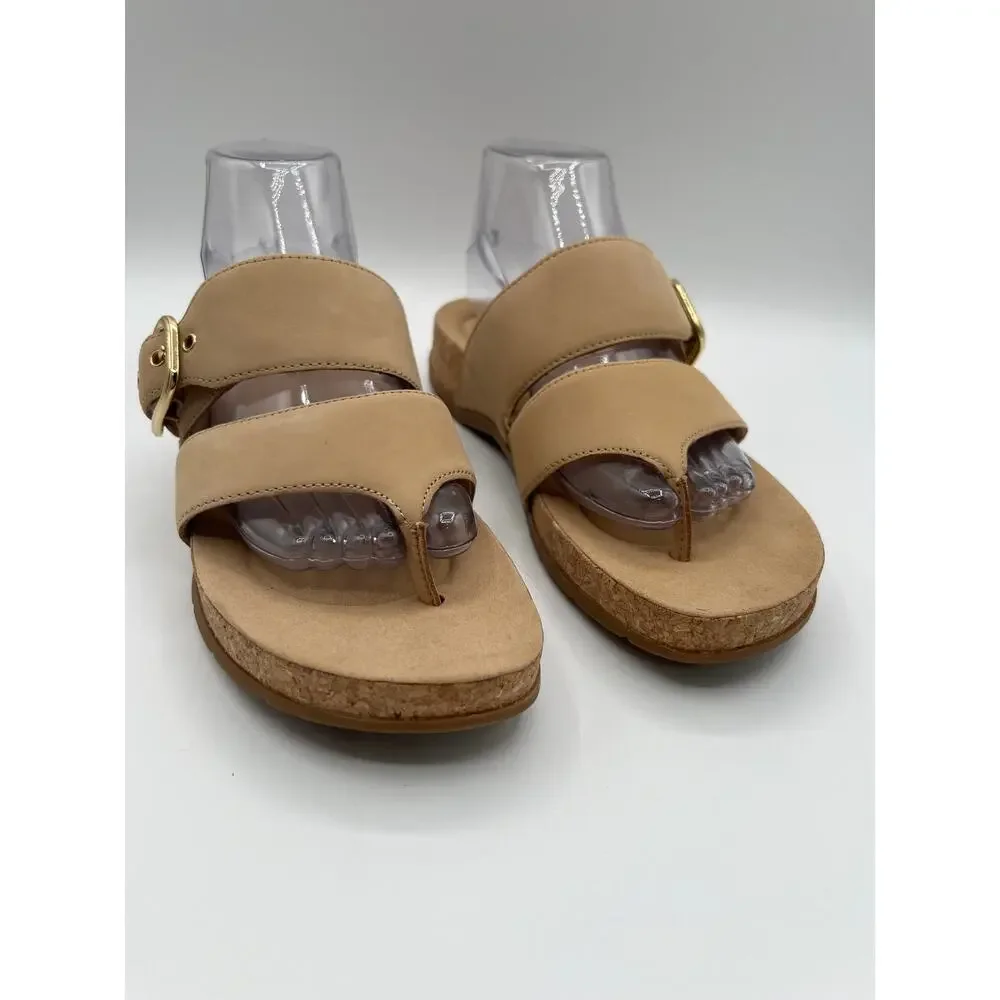 CLARKS REILEIGH PARK DOUBLE STRAP LEATHER COMFORT THONG SANDAL BEIGE NUBUCK 9M